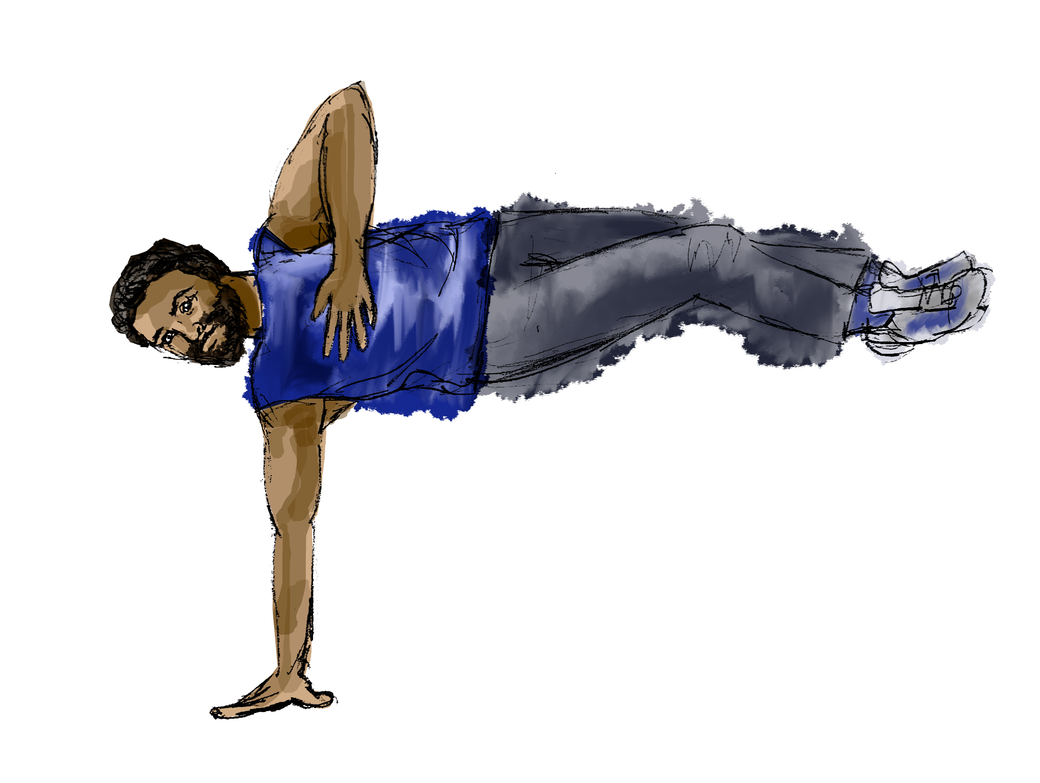 Illustration of Global majority male breaker with a beard in break dancing pose