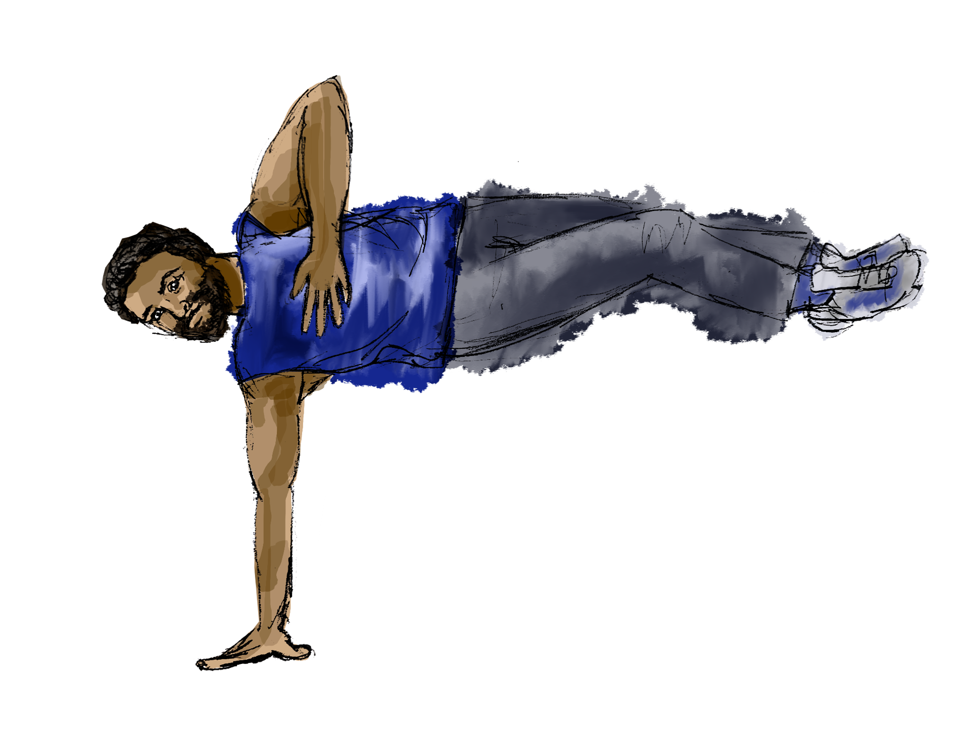 Illustration of Global majority male breaker with a beard in break dancing pose